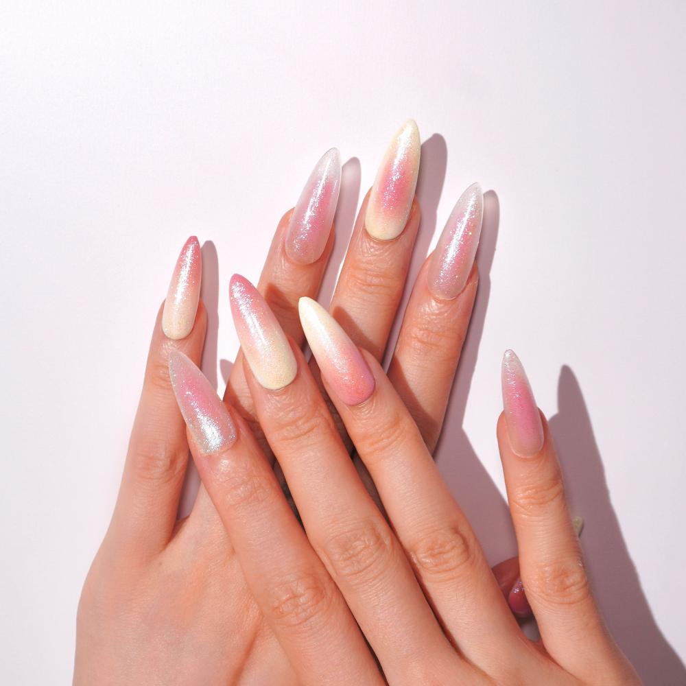 super flash ombre fake nails-she her aura