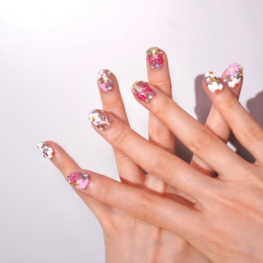 3d hand draw floral fake nails-she her aura