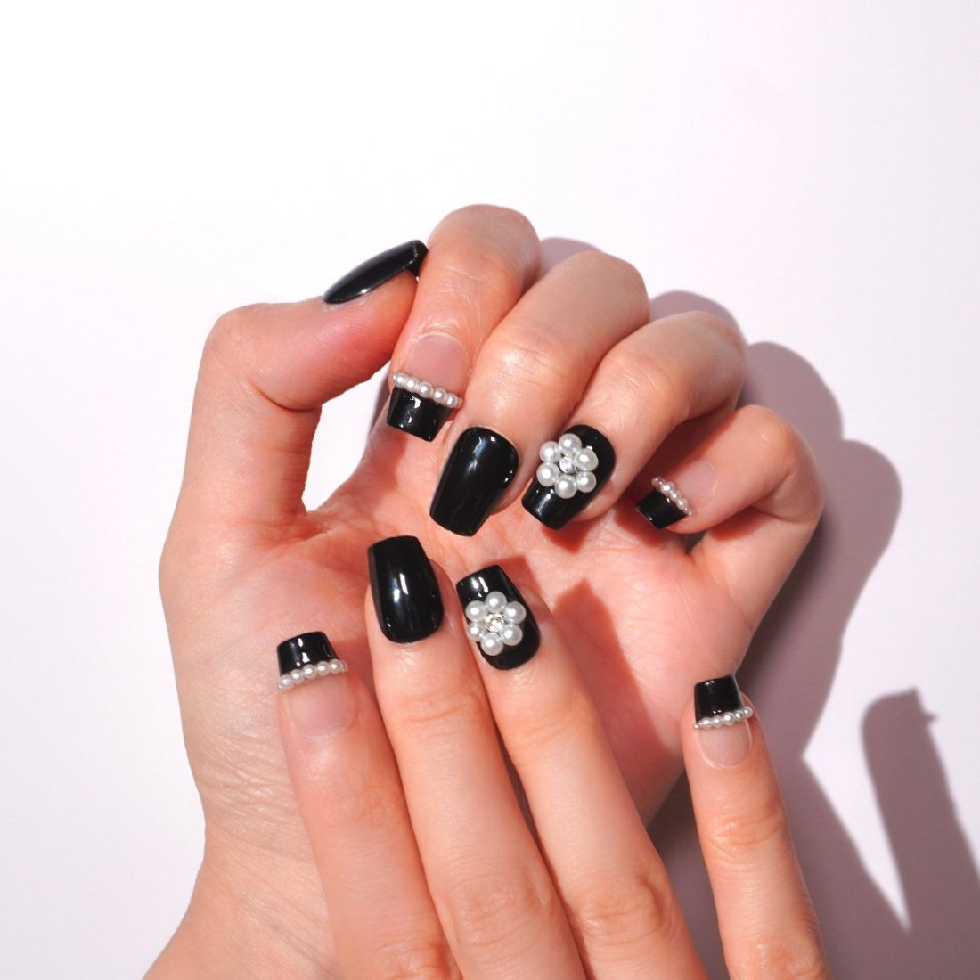 Chanel inspired nail art with pearls-sheheraura