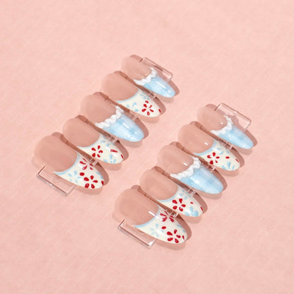 oval floral french tips press on nails-sheheraura