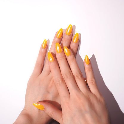 glossy short almond bright yellow press on nails-sheheraura