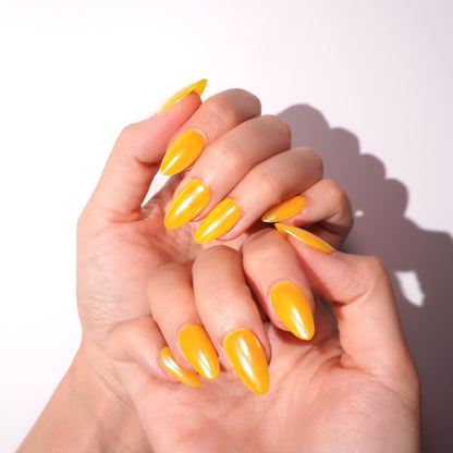 glossy short almond bright yellow press on nails-sheheraura