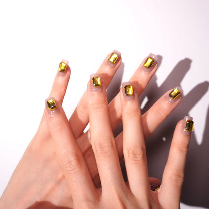 short yellow diamond press on nails-sheheraura