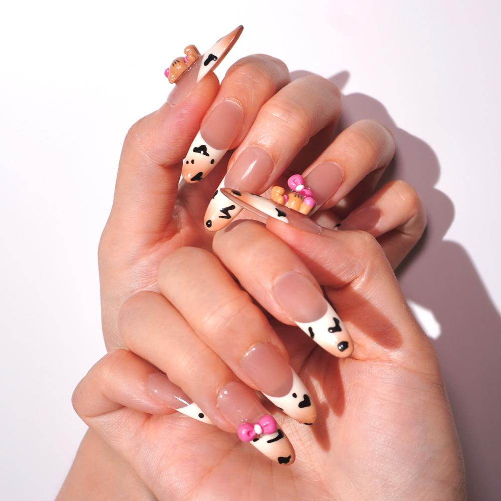 leopard print with bow fake nails-sheheraura