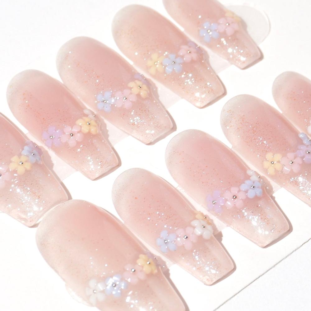 glittering nude nails with 3d flowers-sheheraura