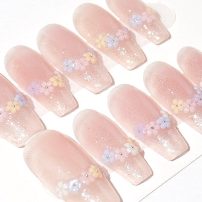 glittering nude nails with 3d flowers-sheheraura