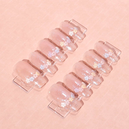 long glittering nude nail polish with wreath-sheheraura