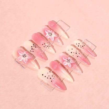 long stiletto pink ombre with 3d flower press on nails-sheheraura