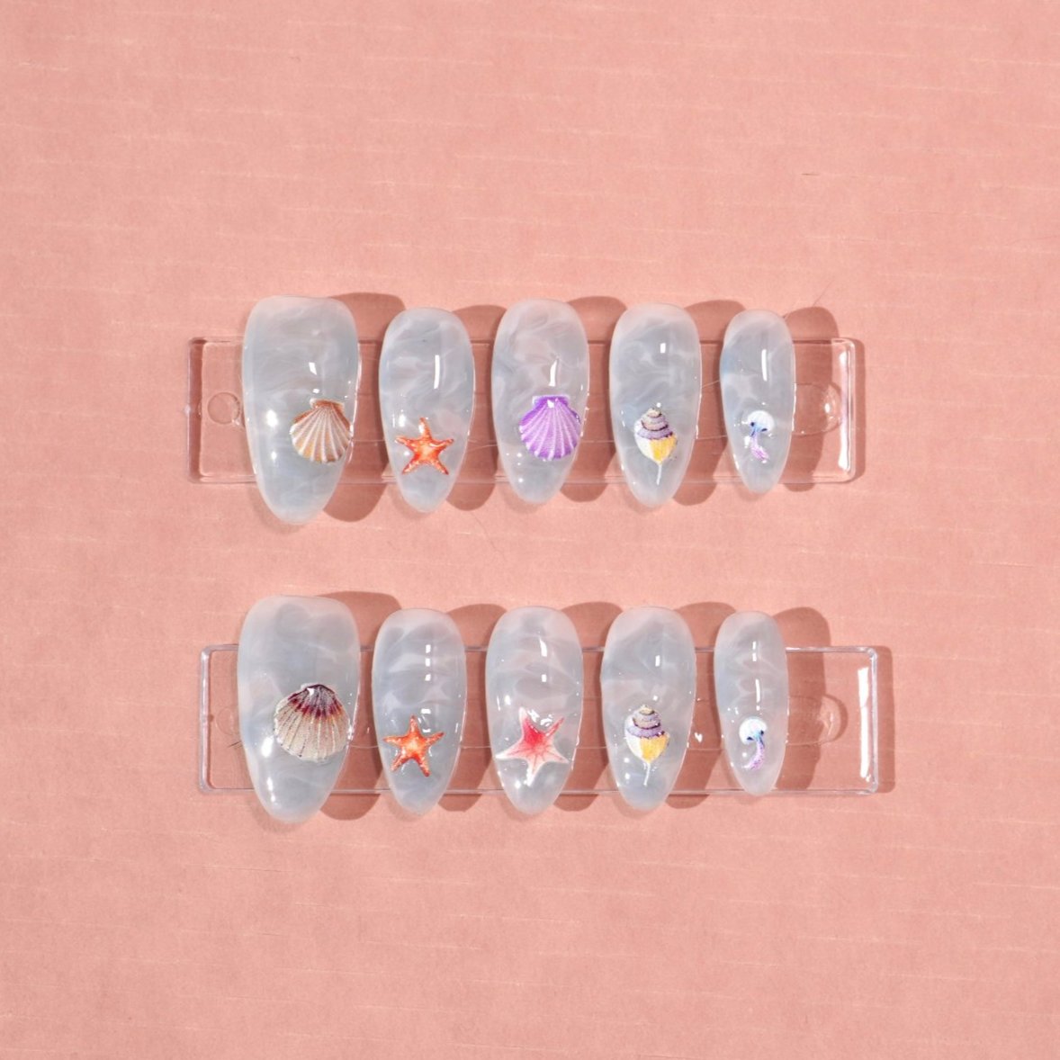 ocean inspired fake nail with marine life-sheheraura