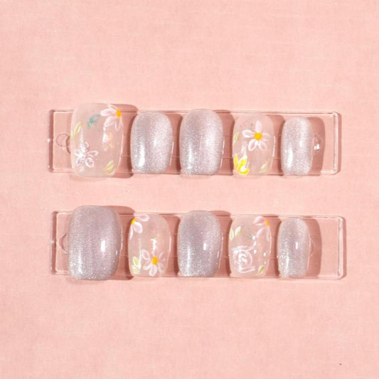 short beige cat eye with floral press on nails-sheheraura