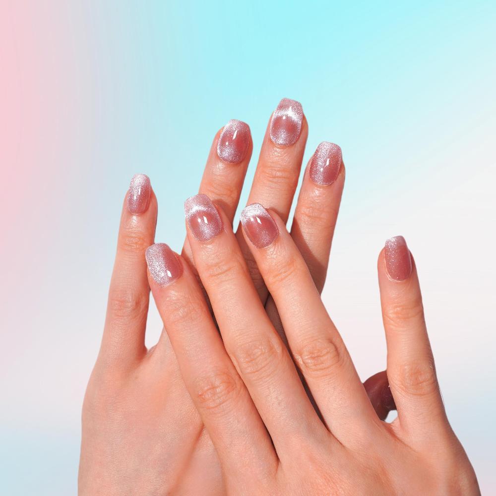 short pink heart shape cat eye nail art-sheheraura
