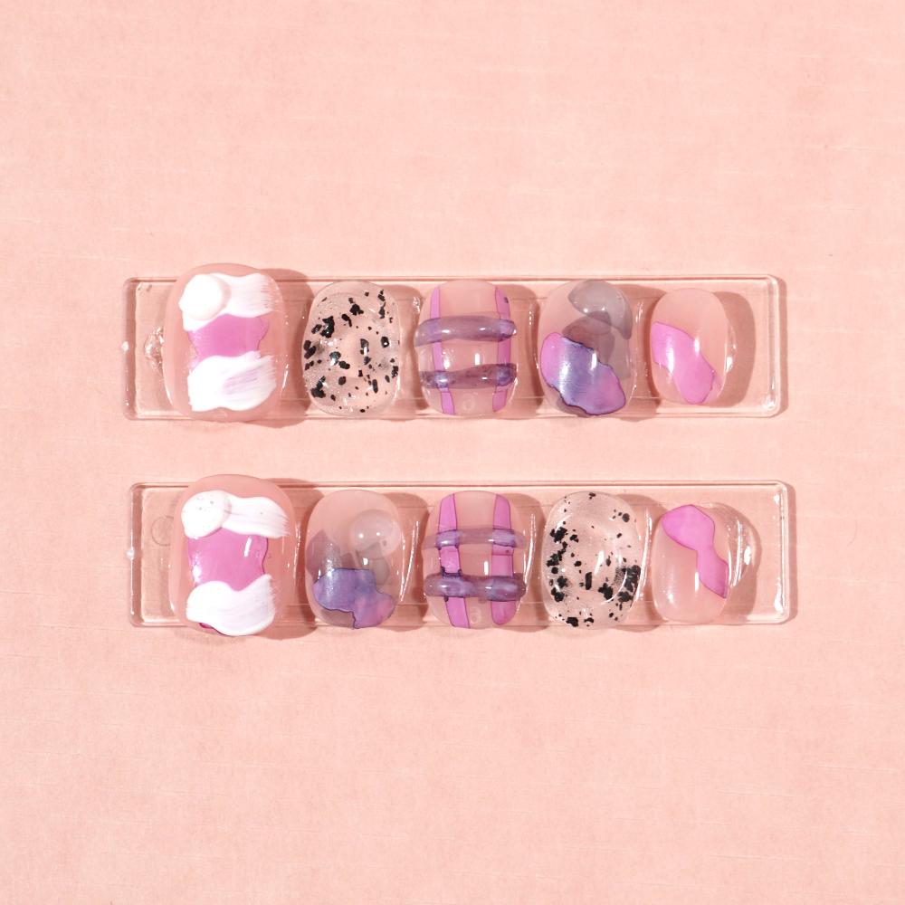 short pink smudge press on nails-sheheraura