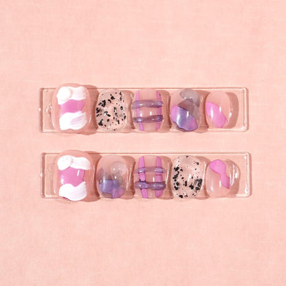 short pink smudge press on nails-sheheraura