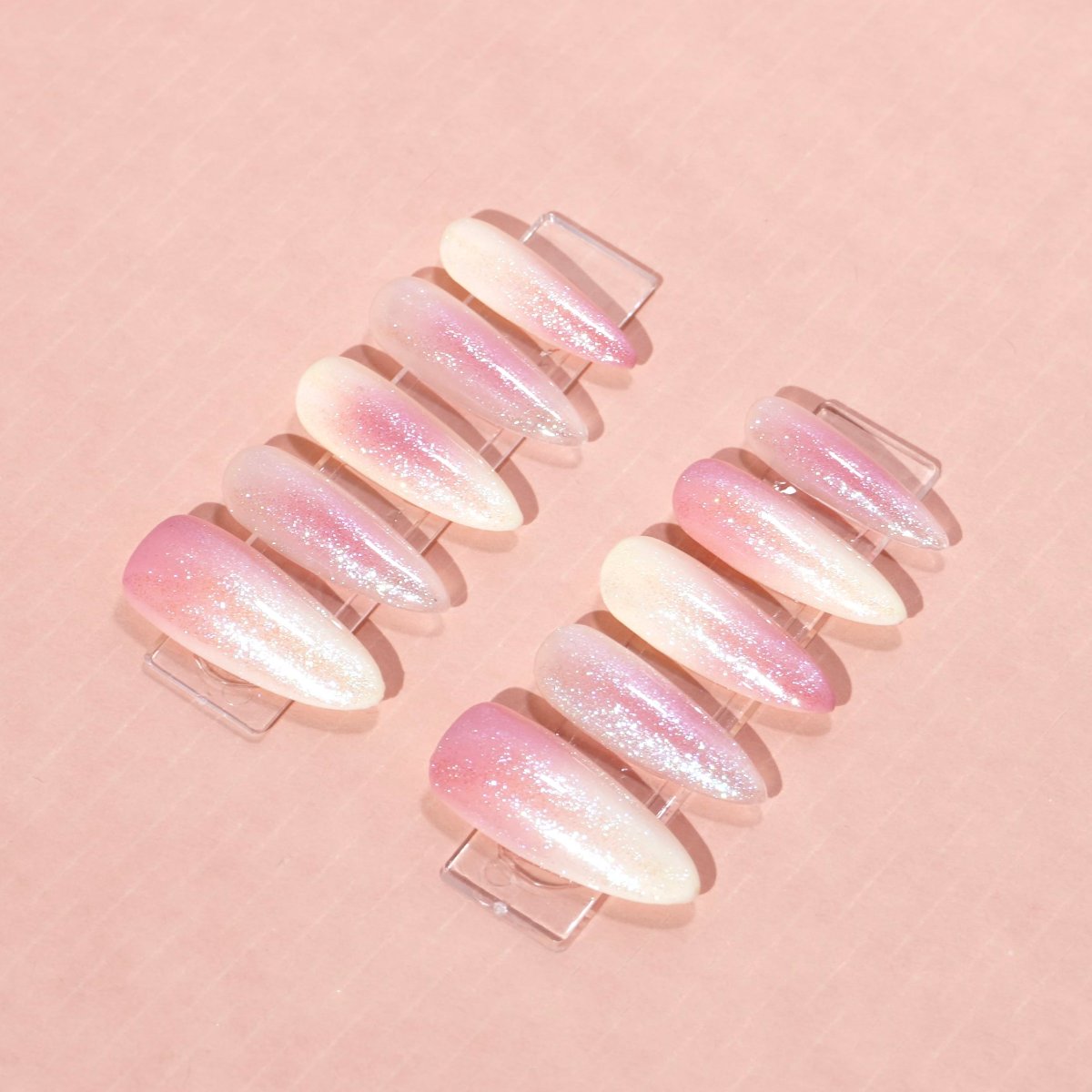 long oval strobe flash ombre press on nails-sheheraura