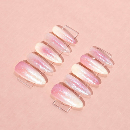 long oval strobe flash ombre press on nails-sheheraura