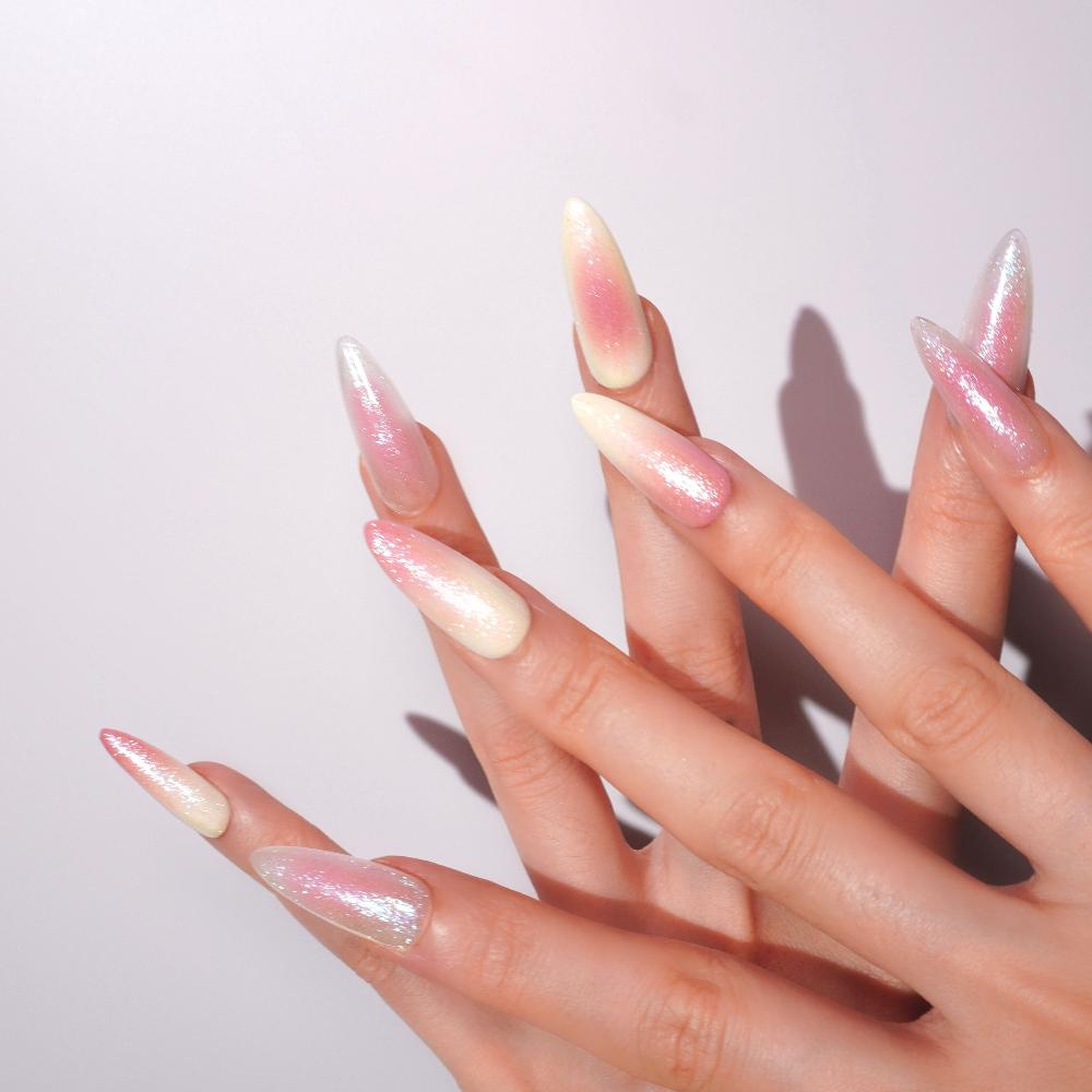 long oval strobe falsh fake nails-sheheraura