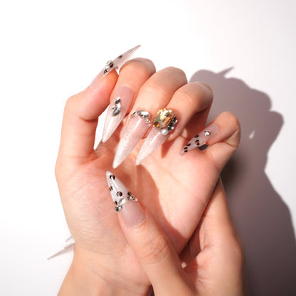 translucent grey french tips with leopard print press on nail-sheheraura