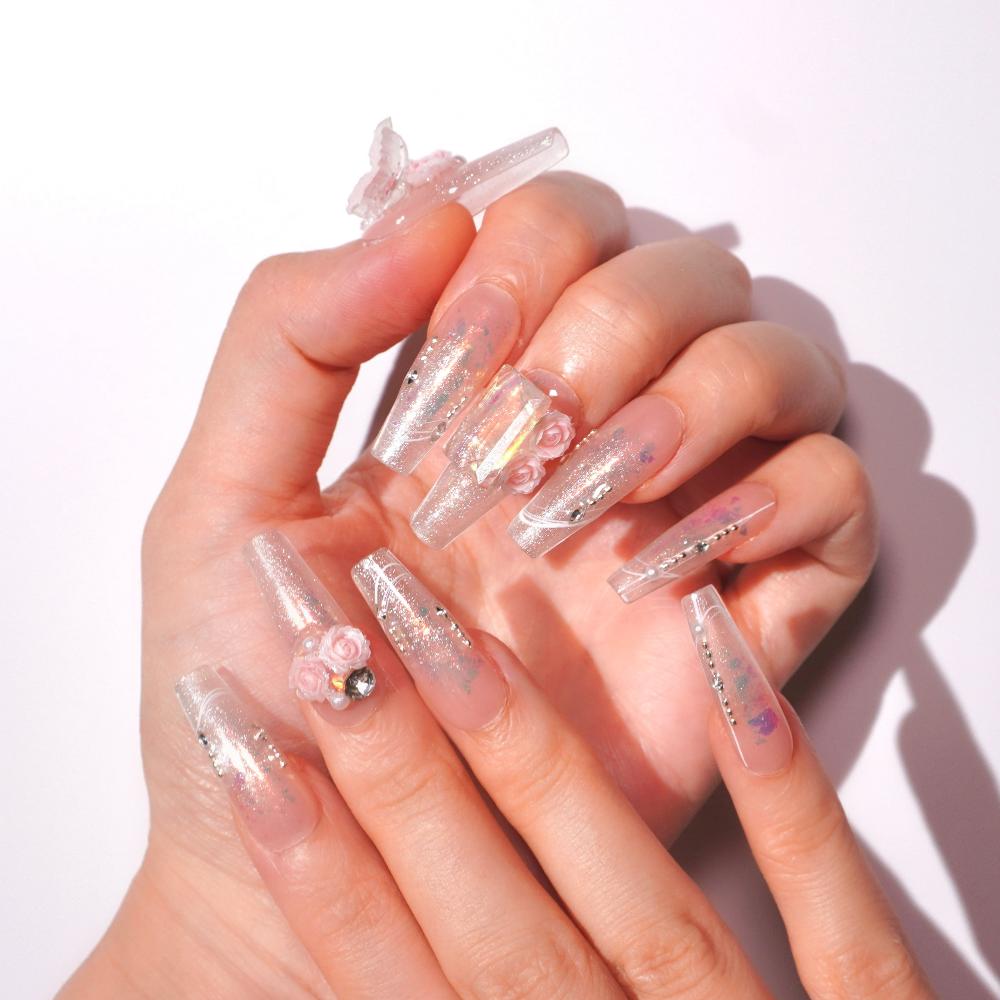 bridal pink long press on nails-sheheraura